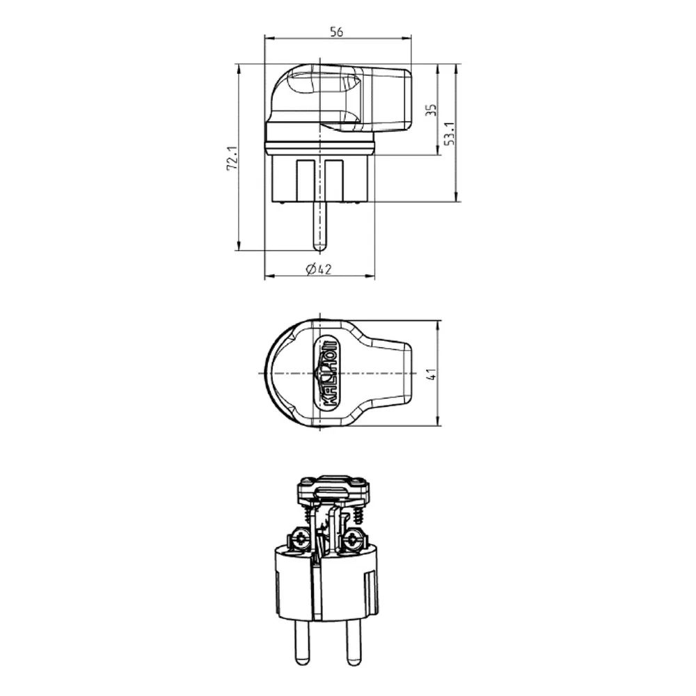 BACHMANN Vollgummi-Winkelstecker, schwarz mit Schutzkontakt