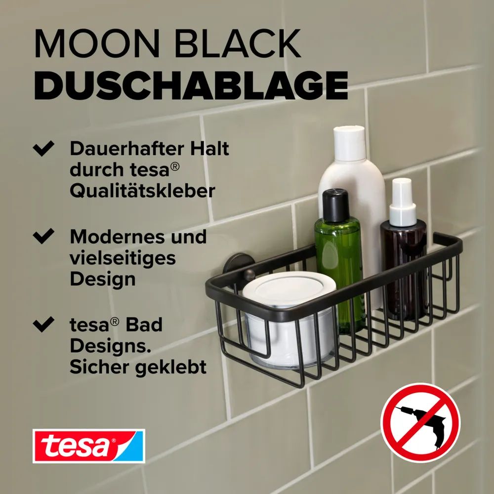 Tesa MOON BLACK - Aluminium - Schwarz - Wand-montiert - Duschkorb - 250 mm - 125 mm