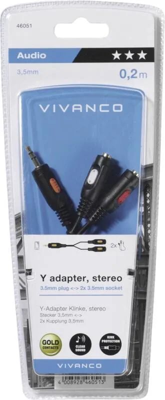 Vivanco Audioadapter, 3.5mm Klinkenst.-2x 3.5mm Klinkenb.0,2m
