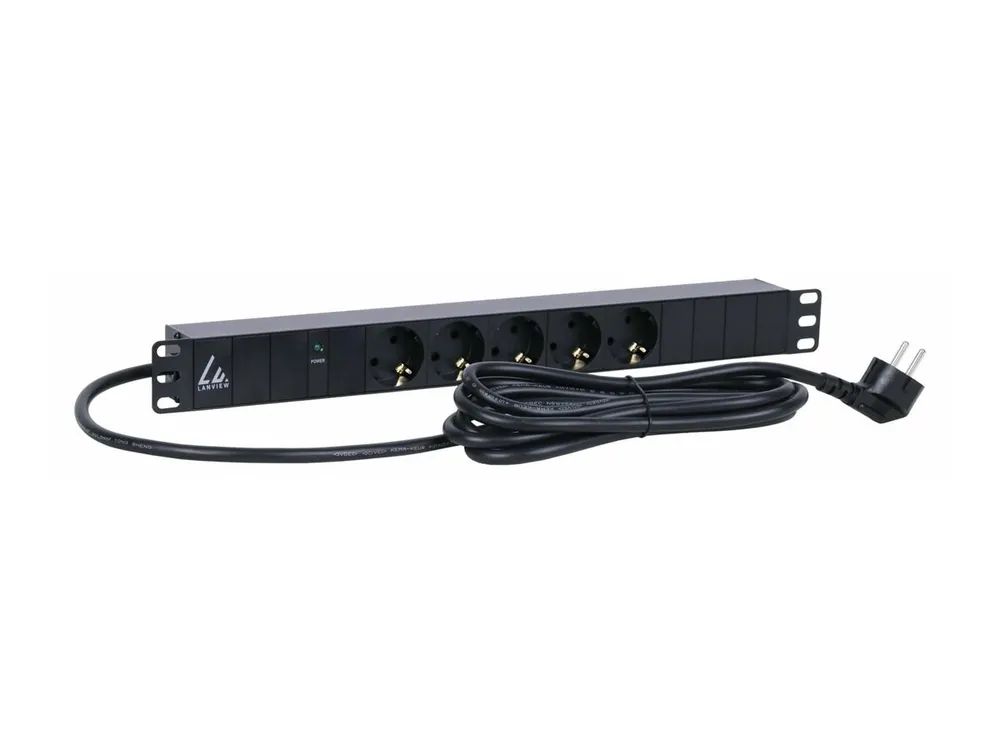 Lanview Steckdosenleiste (Rack - einbaufähig) - 10A - Wechselstrom 230 V - 1-phasig - Eingabe, Eingang Typ F - Ausgangsanschlüsse: 5 (Typ F)