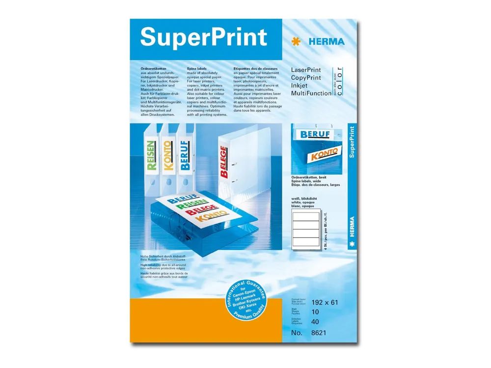 HERMA Special - Papier - matt - permanent selbstklebend - weiß - 192 x 61 mm 40 Etikett(en) (10 Bogen x 4)