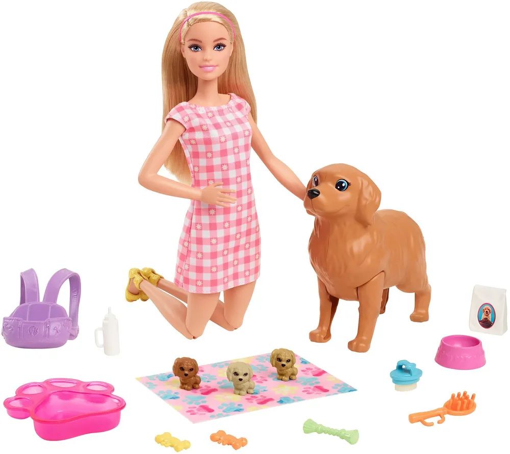 Mattel GmbH BRB Puppe (blond) mit Hund und Welpen