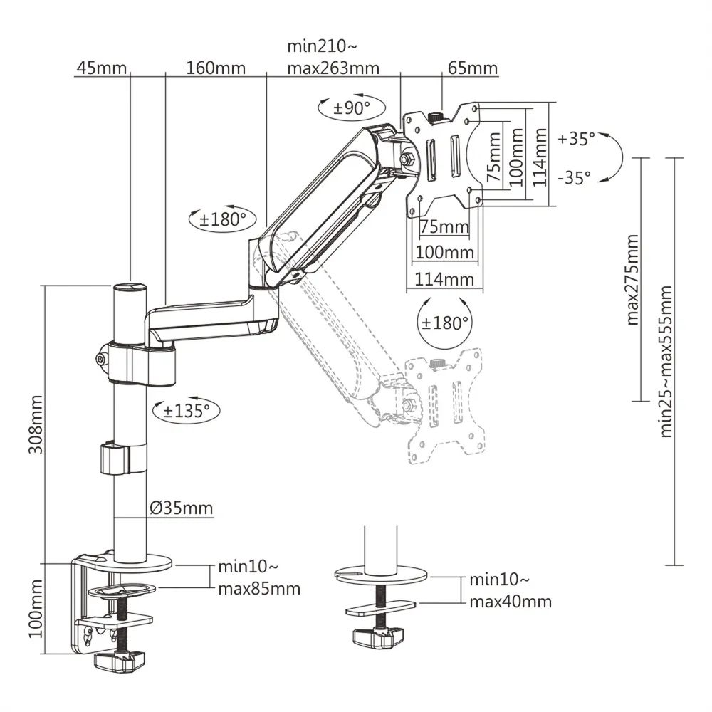 VALUE LCD-Arm Trägerstange, 4 Gelenke, Tischmontage, 17-32 Zoll, bis 9 kg