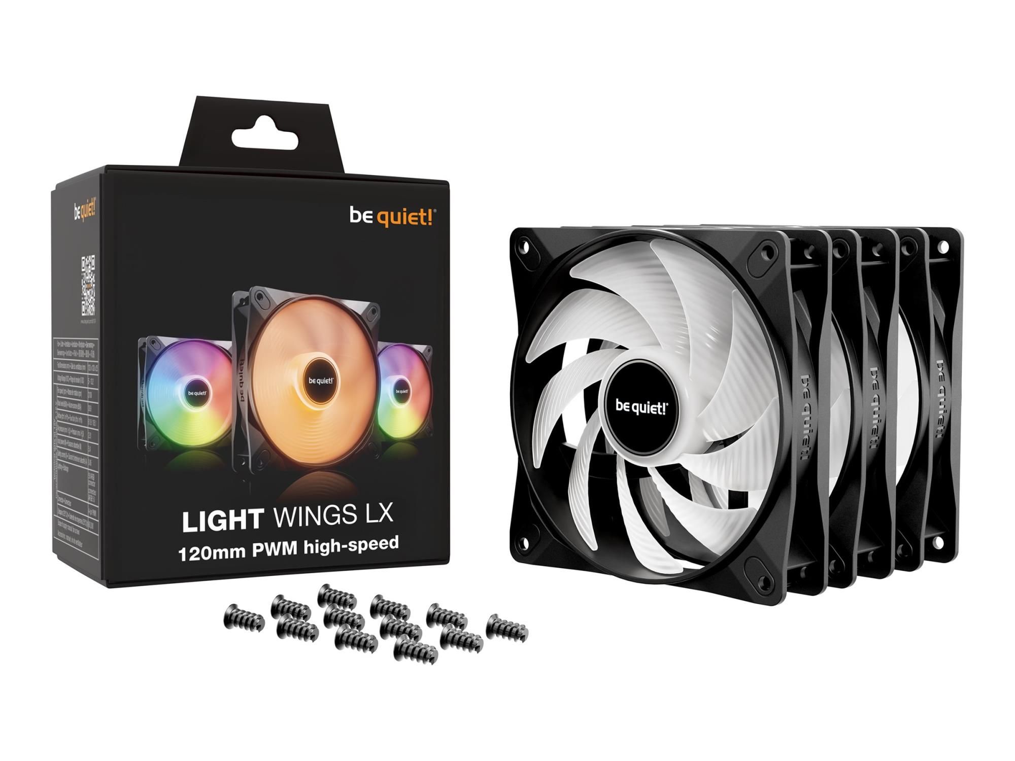 Be Quiet! Light Wings LX - Gehäuselüfter - PWM High-Speed - 120 mm - Schwarz (Packung mit 3)