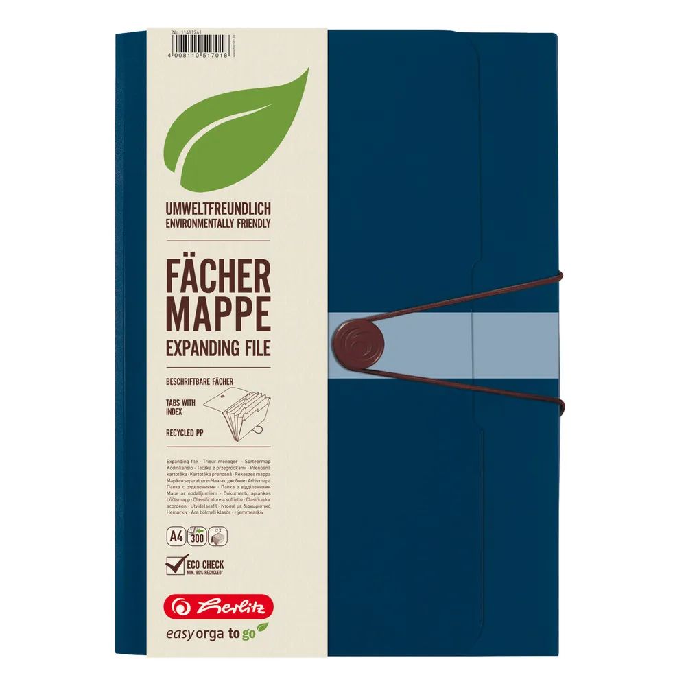 herlitz Fächermappe Recycling A4 PP 12 Fächer dunkelblau easy orga to go