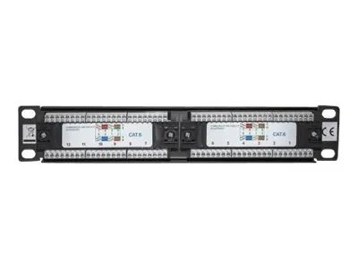 Intellinet 10" 12-Port Cat6 Patchpanel, UTP, 10", 1 HE, schwarz - Patch Panel - Rack montierbar - CAT 6 - UTP - RJ-45 X 12 - Schwarz, RAL 9005 - 1U - 25.4 cm (10")