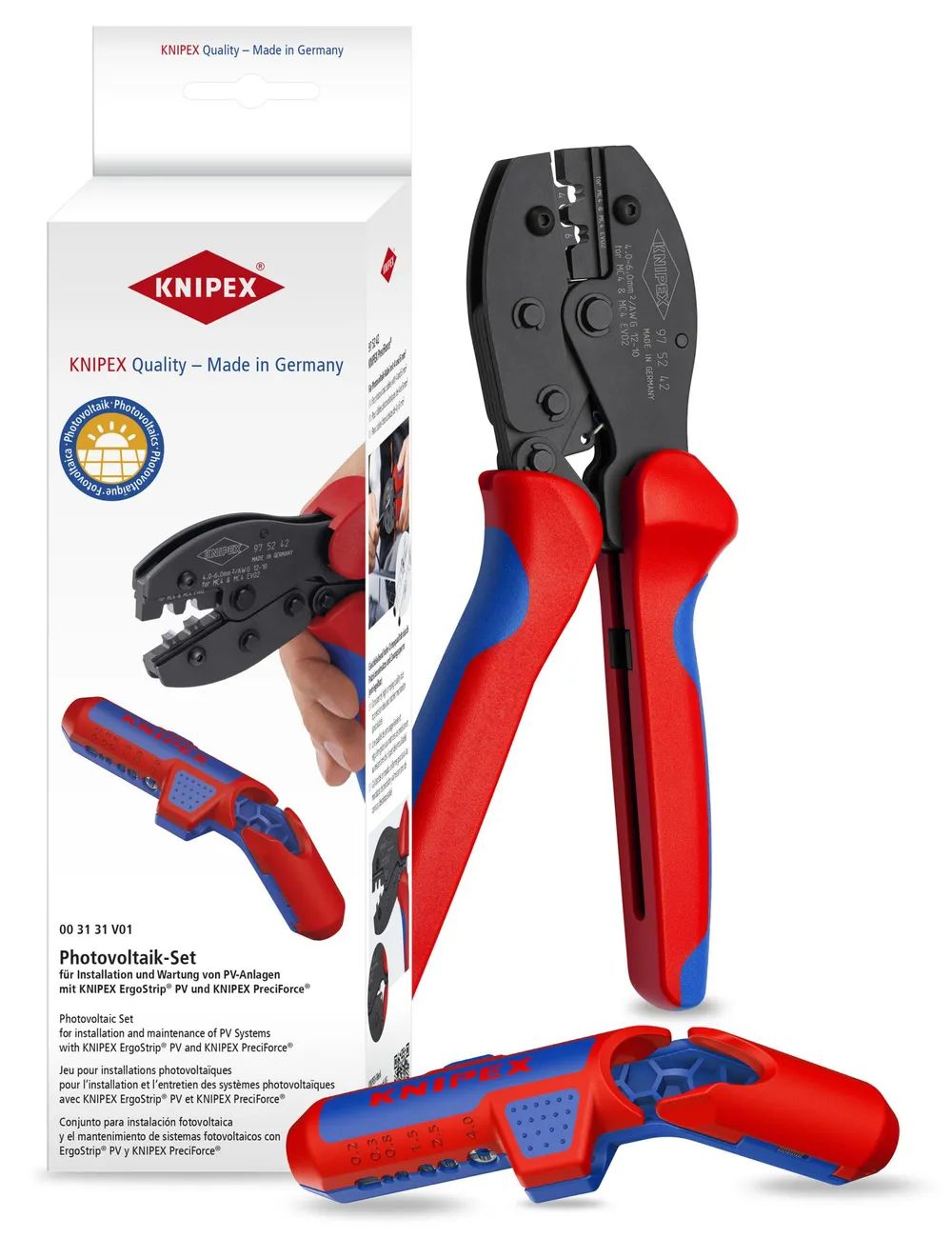 KNIPEX Photovoltaik-Installationsset mit ErgoStrip® PV und PreciForce® 53 mm