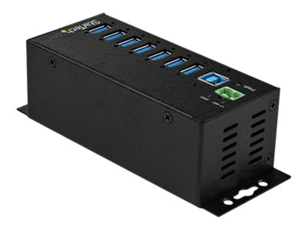 StarTech.com HB30A7AME USB 3.0 Hub (7-Port, Din-Rail, Industrielle Anwendung, externes Netzteil, Uberspannungsschutz, ESD, 350 W, 15 kV)
