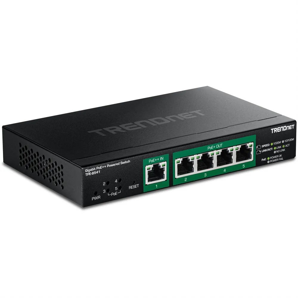 TRENDnet TPE-B541 - Version v1.0R - Switch - betrieben, mit PoE-Passthrough - Smart - 5 x Gigabit Ethernet - wandmontierbar - PoE++ (60 W)