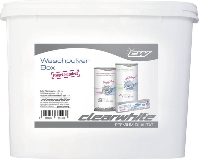 Clearwhite Waschmittel-BOX (1,12kg Voll-WP +1,12kg Color-WP +1x T6)