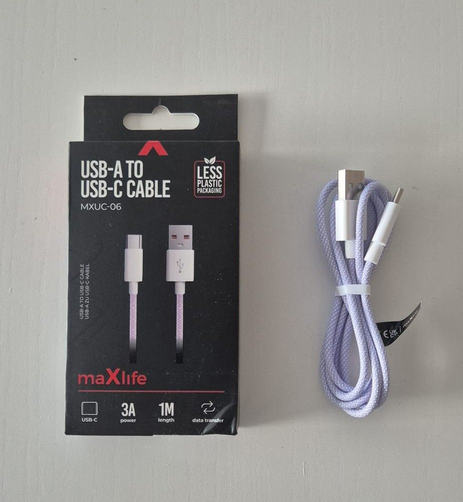 MAXLIFE USB-A/USB-C Nylon Kabel 1m violett