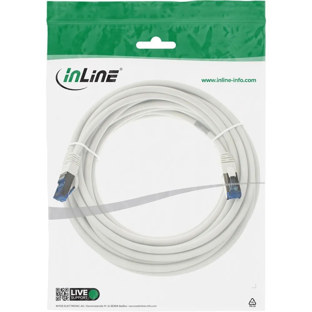 InLine Patchkabel - S/FTP (PiMf) - Cat.6A - halogenfrei - weiß - 5m