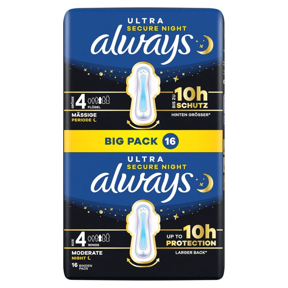 always Ultra Binde - Größe 4 - Secure Night mit Flügeln BigPack 16