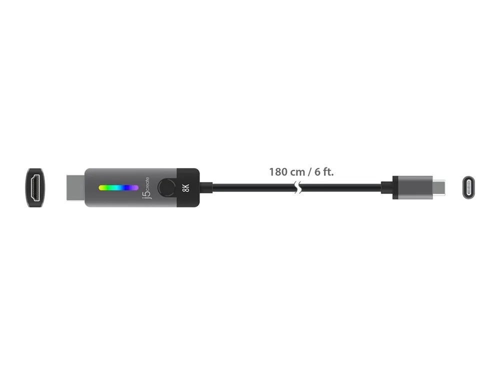 j5create JCC157 - Adapterkabel - 24 pin USB-C männlich zu HDMI männlich - 1.8 m - abgeschirmt - Weltraum grau/schwarz - unterstützt 4K 144 Hz (3840 x 2160)