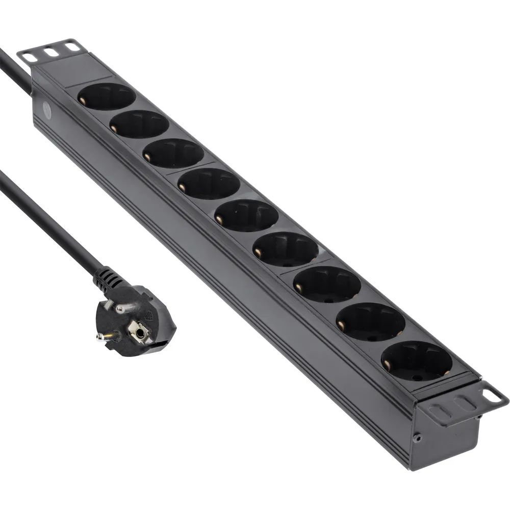 InLine 19" Steckdosenleiste - 9-fach Schutzkontakt - ohne Schalter - 2m - schwarz