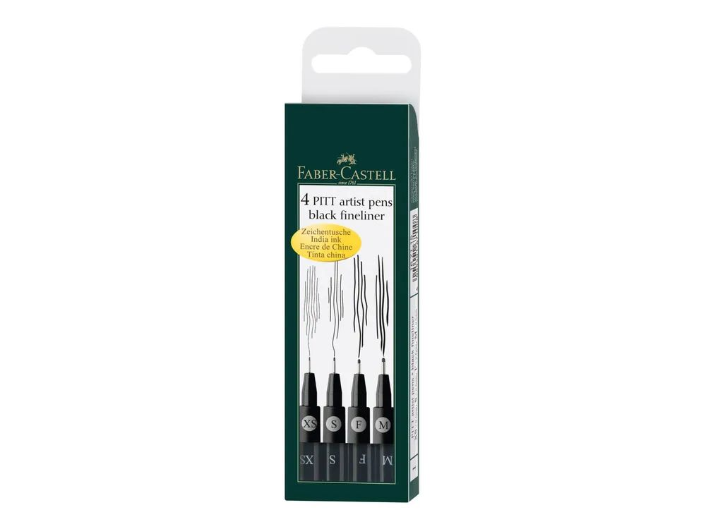 FABER-CASTELL PITT Artist Pen - Fineliner - permanent - Schwarz - India Ink (Packung mit 4)