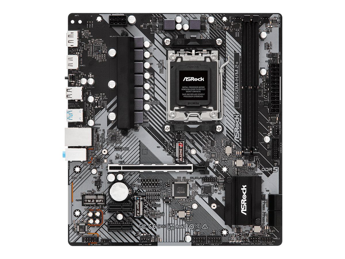 ASRock B650M-H/M.2+ - Motherboard - micro ATX - Socket AM5 - AMD B650 Chipsatz - USB-C 3.2 Gen 1, USB 3.2 Gen 1 - Gigabit LAN - Onboard-Grafik (CPU erforderlich)