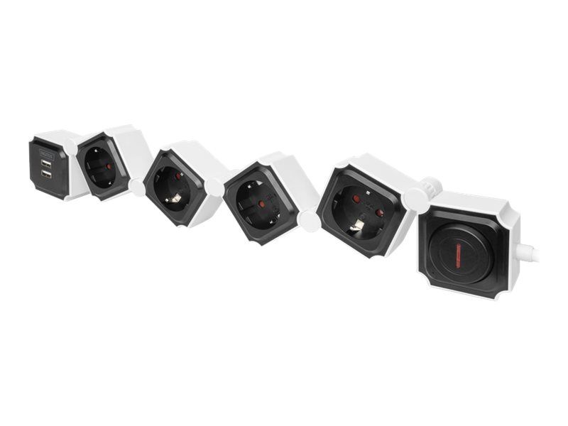 DIGITUS DA-70620 - Steckdosenleiste - Wechselstrom 250 V - 3680 Watt - Eingabe, Eingang Stromversorgung - Ausgangsanschlüsse: 4 (4 x Spannung, 2 x USB)