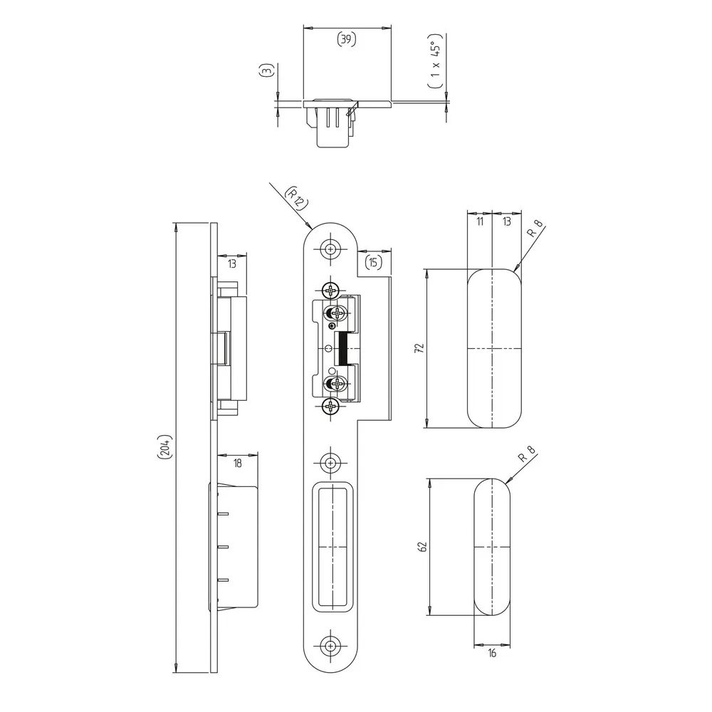 KFV Lappenschließblech 8050 mit AT-Stück 115, 204 x 24 x 3mm, rechts, Edelstahl