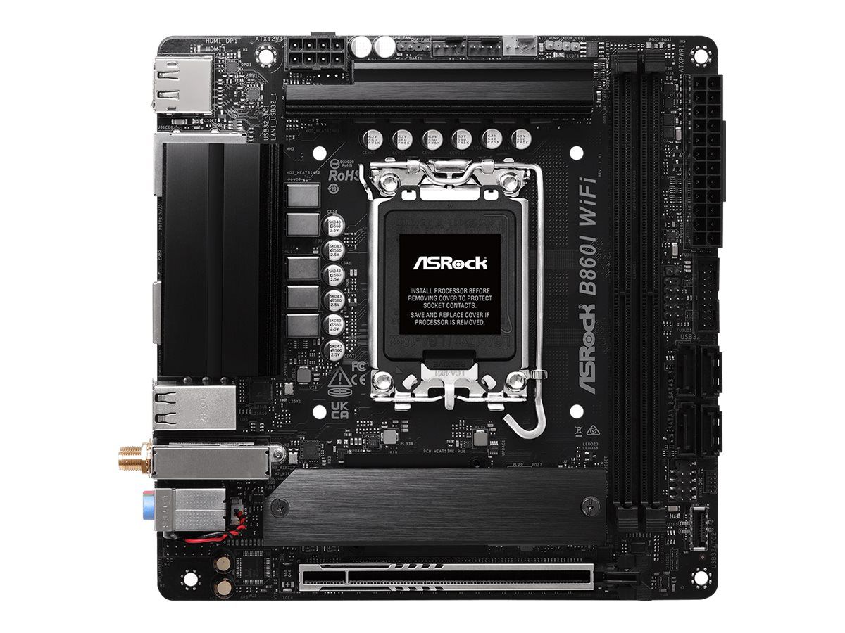 ASRock B860I WiFi - Motherboard - Mini-ITX - LGA1851-Sockel - B860 Chipsatz - USB-C 3.2 Gen 2x2, USB-C 3.2 Gen2, USB 3.2 Gen 2, USB 3.2 Gen 1 - 2.5 Gigabit LAN, Wi-Fi 6E, Bluetooth - Onboard-Grafik (CPU erforderlich)