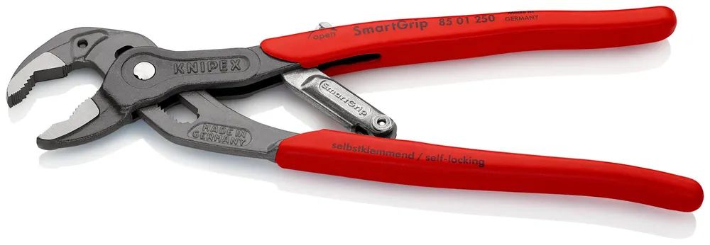 KNIPEX SmartGrip® Wasserpumpenzange mit automatischer Einstellung mit Kunststoff-Hüllen grau atramentiert 250 mm
