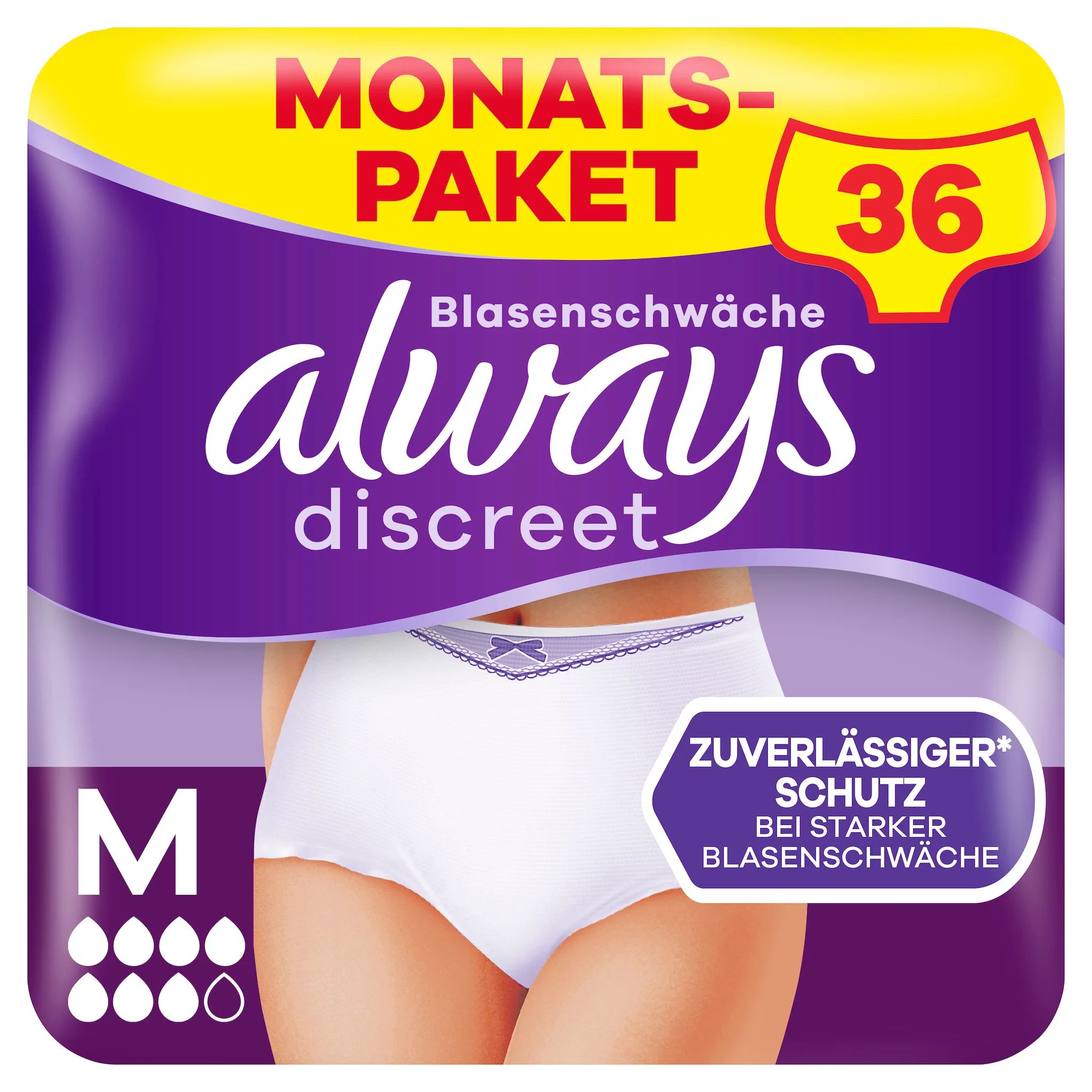 Always Discreet Inkontinenz-Höschen Plus, Größe M, 36 Höschen (4 Packungen x 9 Stück)