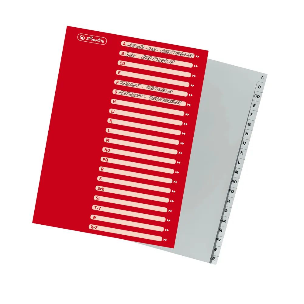 herlitz Ordnerregister, A4, A-Z, PP, Überbreite, grau