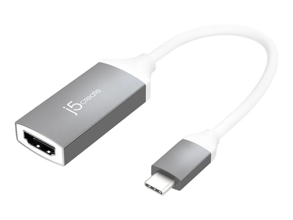 j5create JCA153G - Videoadapter - 24 pin USB-C männlich zu HDMI weiblich - 10 cm - abgeschirmt - weiß, Space-grau - unterstützt 4K 60 Hz (3840 x 2160)