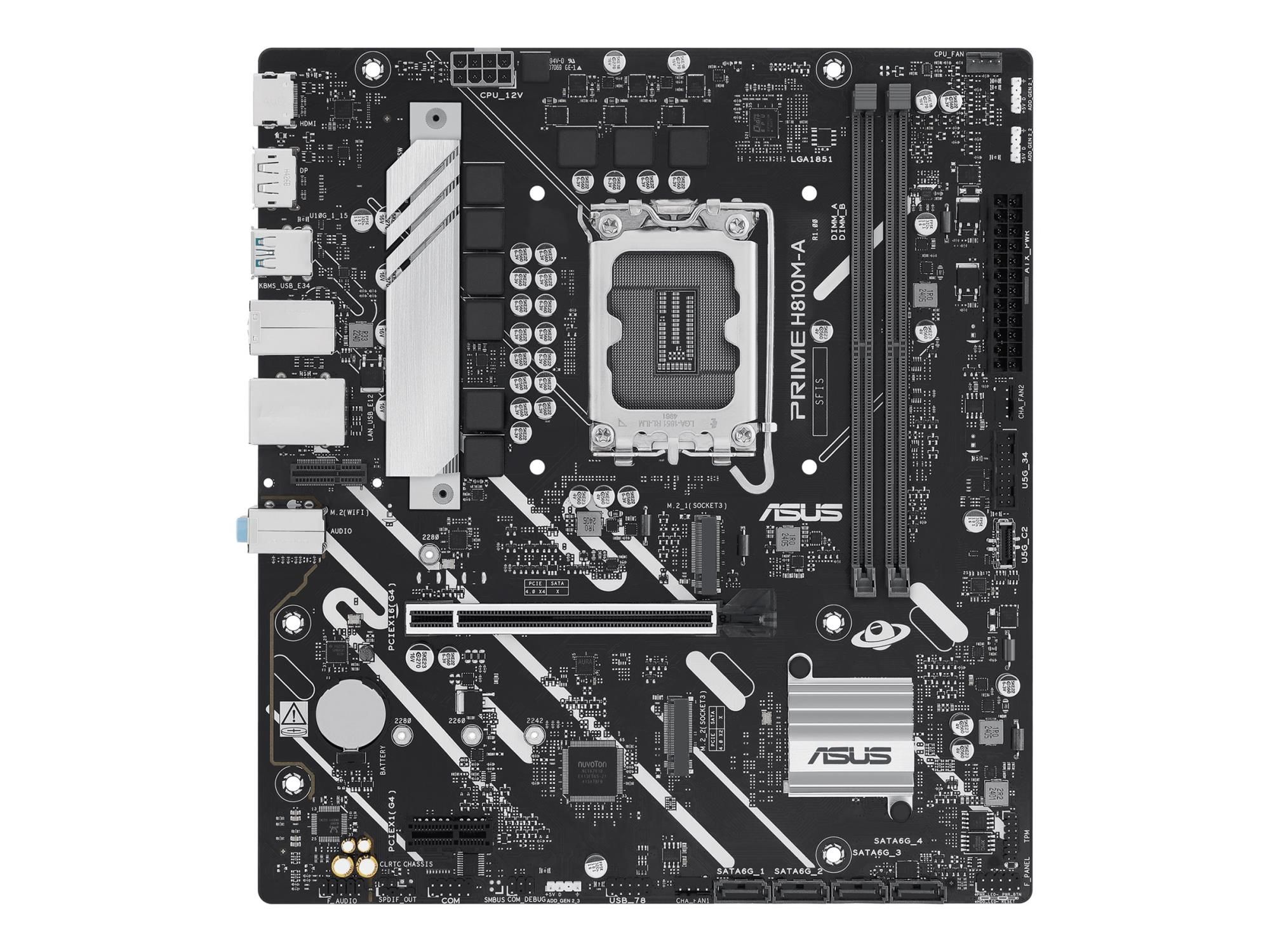 ASUS PRIME H810M-A-CSM - Motherboard - micro ATX - LGA1851-Sockel - H810 Chipsatz - USB-C 3.2 Gen 1, USB 3.2 Gen 2, USB 3.2 Gen 1 - Gigabit LAN - Onboard-Grafik (CPU erforderlich)