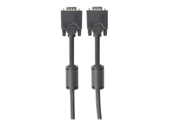 Manhattan VGA Monitor Cable (with Ferrite Cores), 3m, Black, Male to Male, HD15, Cable of higher SVGA Specification (fully compatible)