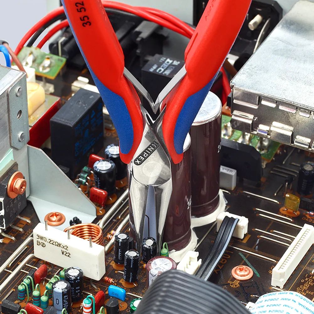 KNIPEX Elektronik-Greifzange mit durchgestecktem Gelenk mit Mehrkomponenten-Hüllen 145 mm