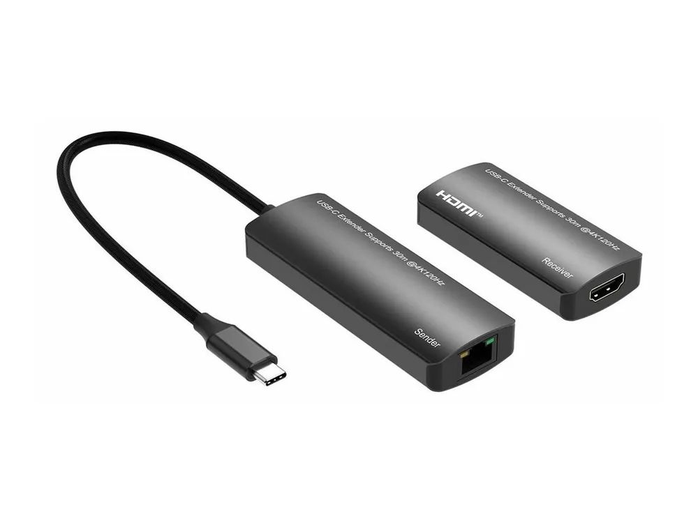 MicroConnect USB-C to HDMI Extender via ethernet 30m distance at - Ethernet - USB Typ C