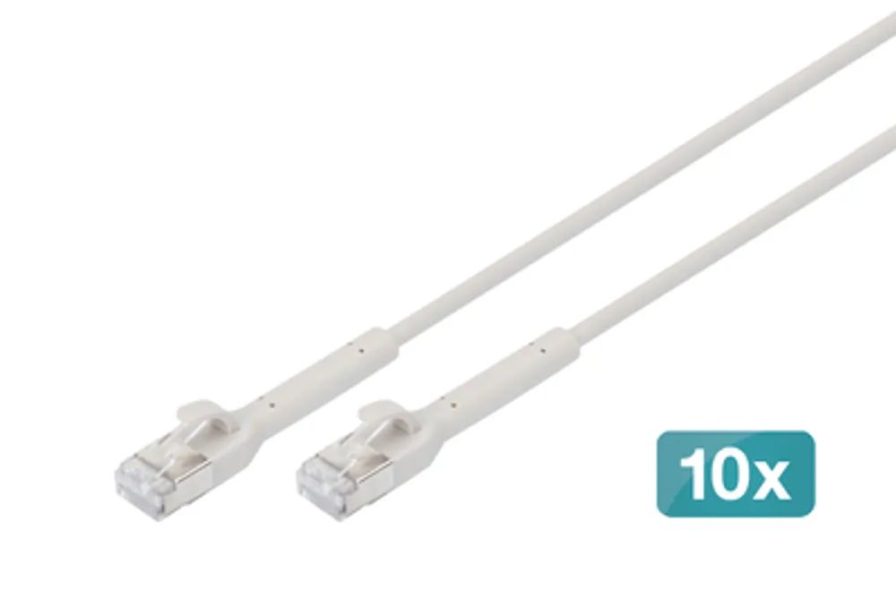 DIGITUS CAT 6A F-FTP abwinkelbares Patchkabel, Kupfer, 0,3 m, grau, 10 Stück