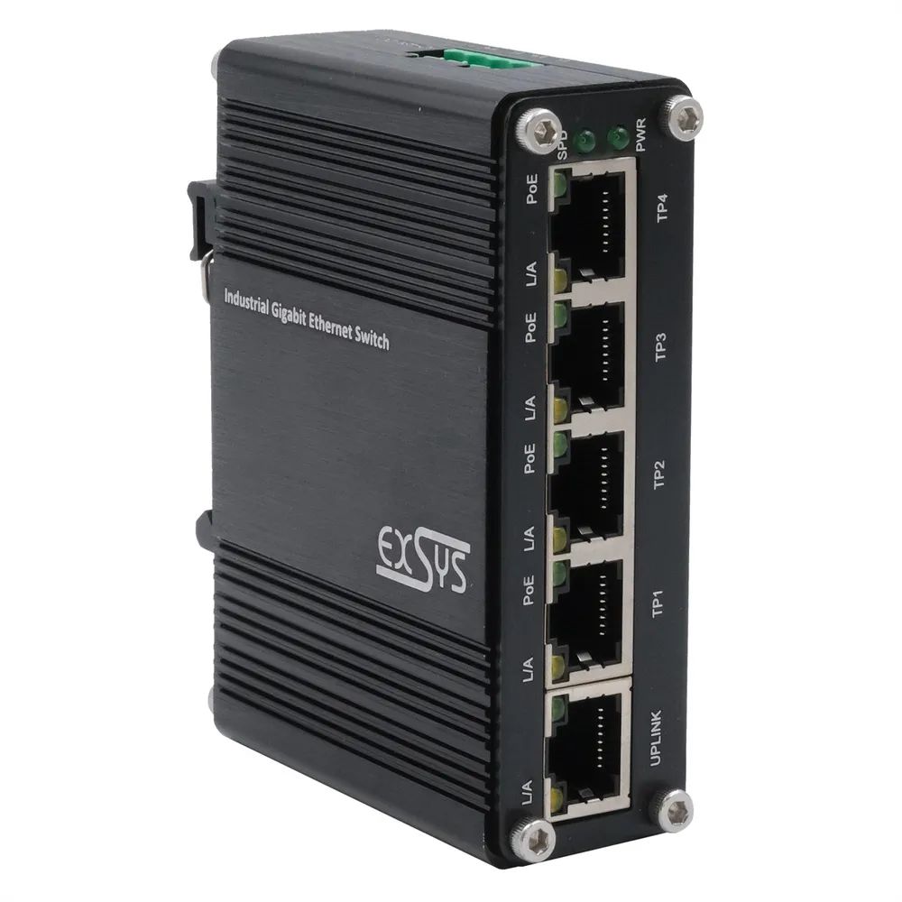 Exsys Switch Industrie Ethernet PoE 4x10/100/1000Tx 12-48VDC - Switch - 0,1 Gbps