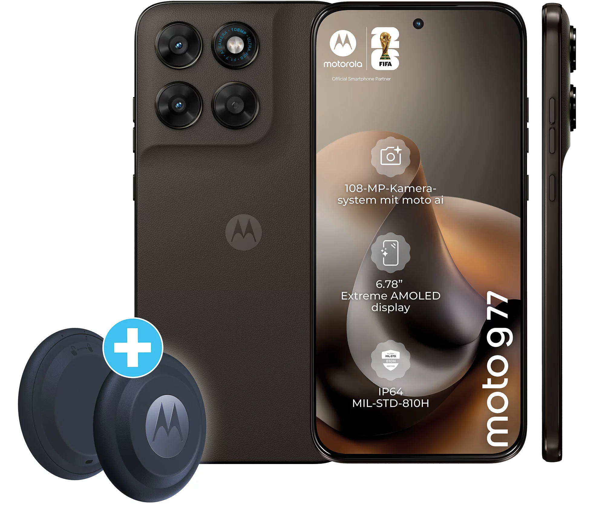 Motorola moto g77 8/256GB, PANTONE® Black Olive inkl. MOTOROLA moto tag, Starlight Blue - SET