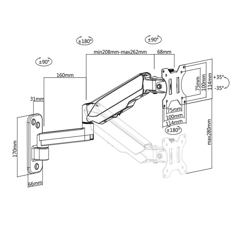 VALUE LCD-Arm, Wandmontage, 5 Gelenke, 17-32 Zoll, bis 8 kg, schwarz