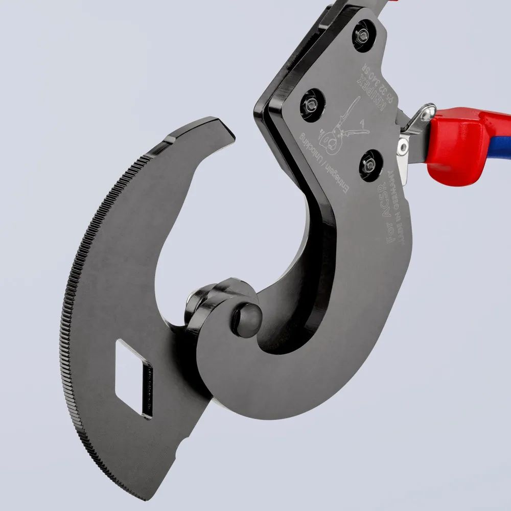 KNIPEX ACSR Freileitungsschneider (Ratschenprinzip) für Freileitungsseile mit Stahlkern mit Mehrkomponenten-Hüllen brüniert 340 mm