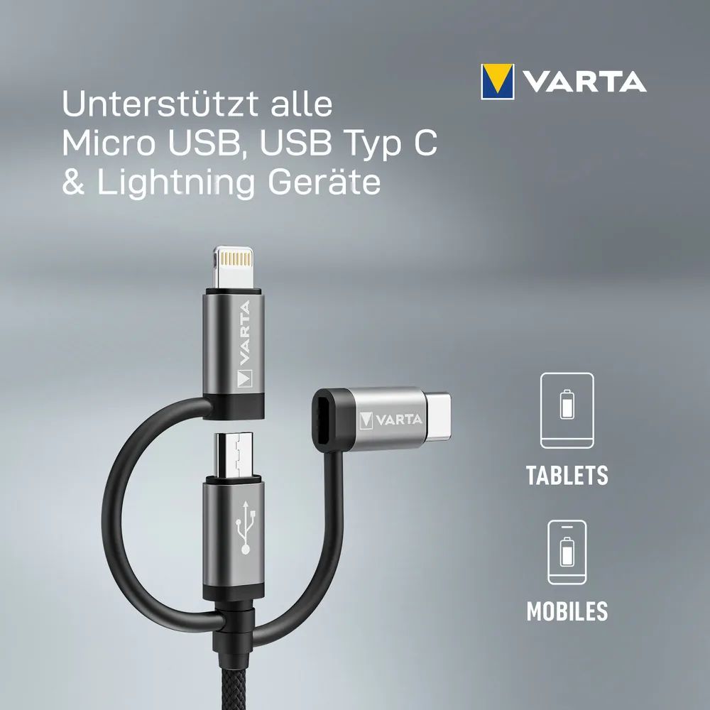 VARTA 3in1 Cable USB A-Light/Micro/TypeC