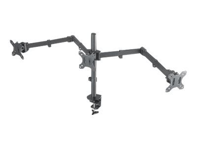 Manhattan TV & Monitor Mount, Desk, Double-Link Arms, 3 screens, Screen Sizes: 10-27", Black, Clamp Assembly, Triple Screen, VESA 75x75 to 100x100mm, Max 7kg (each)