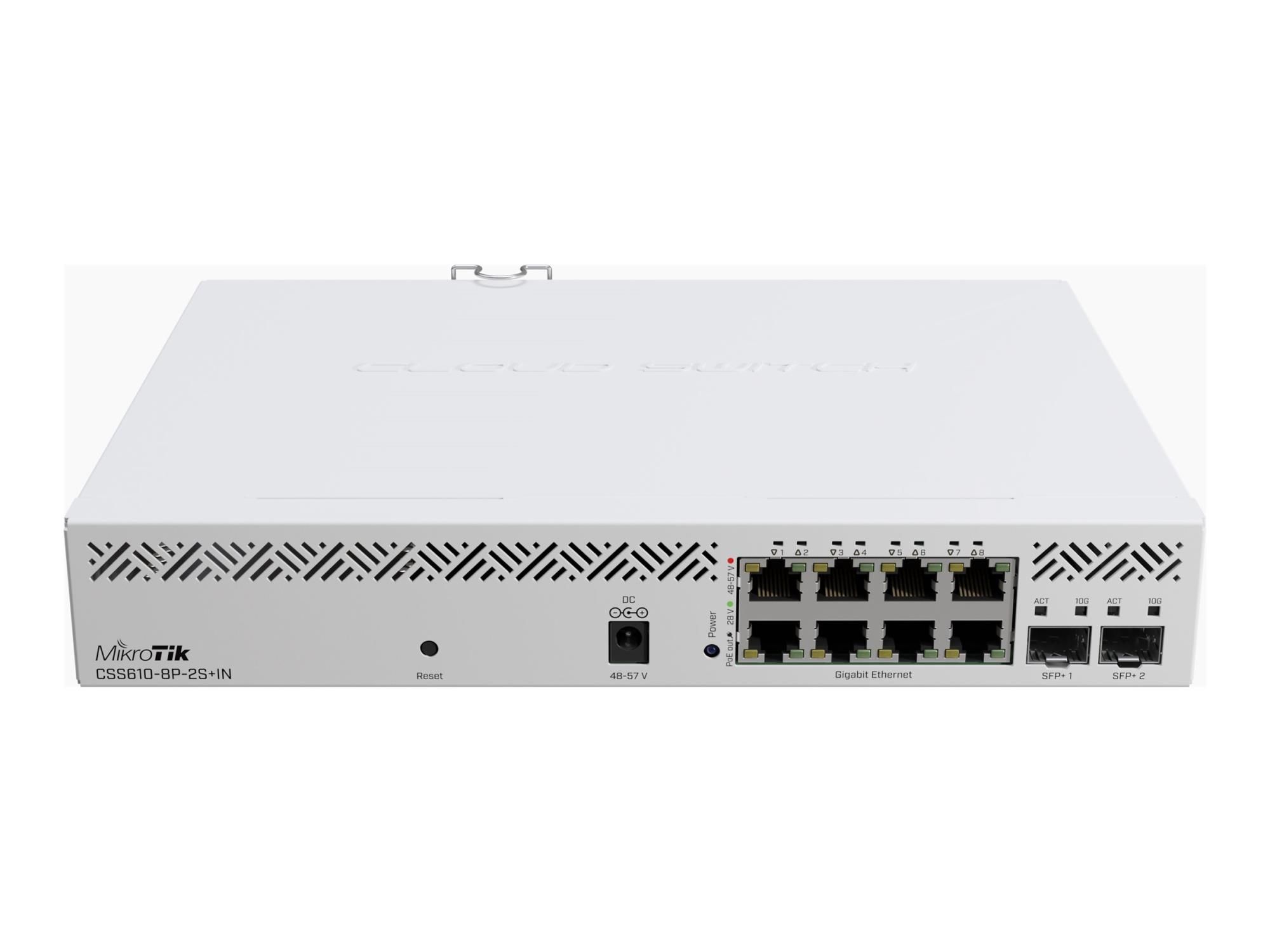 MikroTik CSS610-8P-2S+IN - Switch - Smart - 8 x 10/100/1000 + 2 x 10 Gigabit SFP+ - an Rack montierbar, Desktop - PoE+ (140 W)