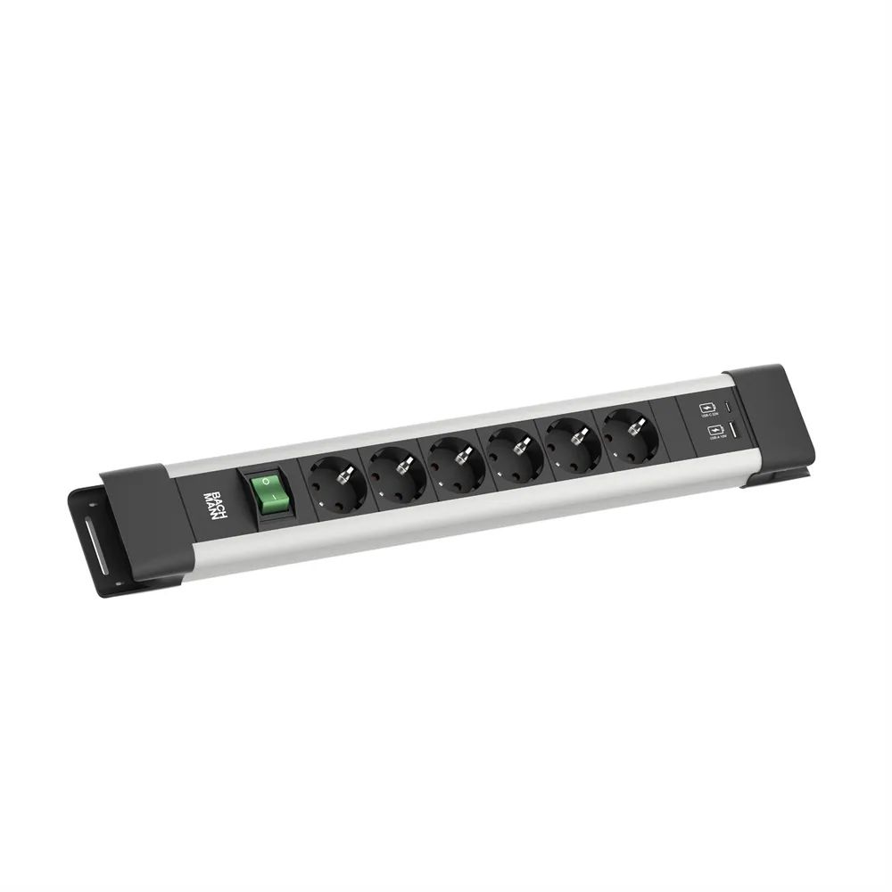 BACHMANN CONNECTUS 6x CEE7/3, 1x Schalter, 1x USB A/C 22W, 2,0m CEE7/7, Grau