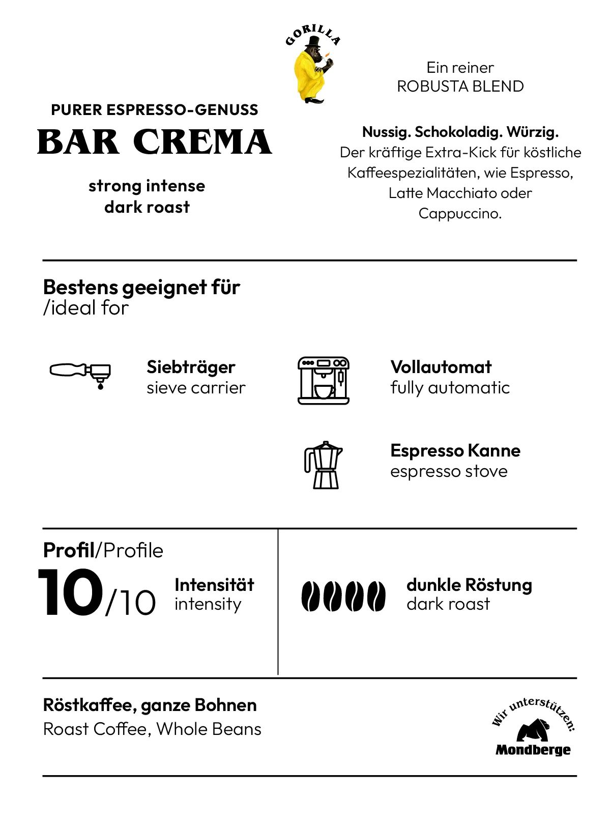 Joerges Kaffee Espresso Gorilla Bar Crema, 1kg