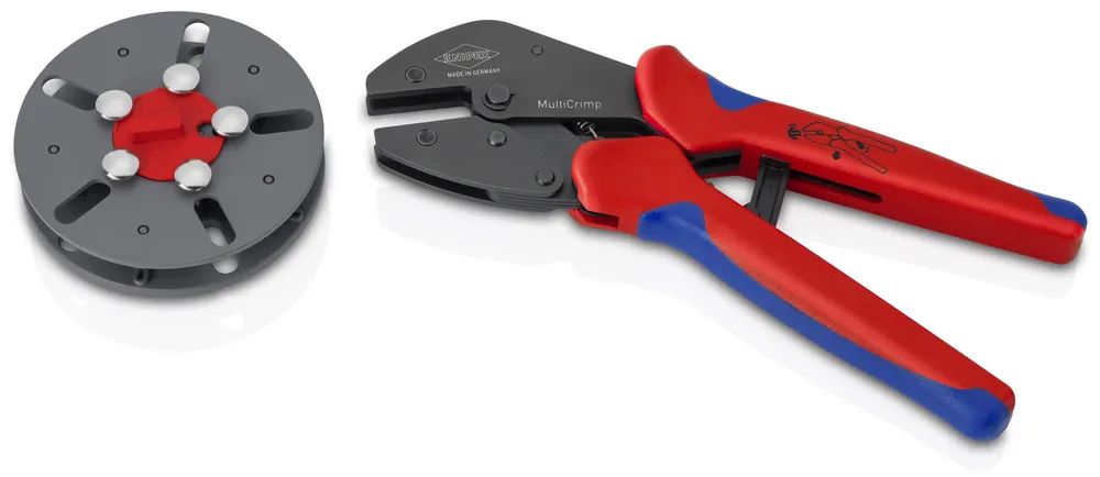 KNIPEX MultiCrimp® Crimpzange mit Wechselmagazin, leer mit Mehrkomponenten-Hüllen brüniert 250 mm