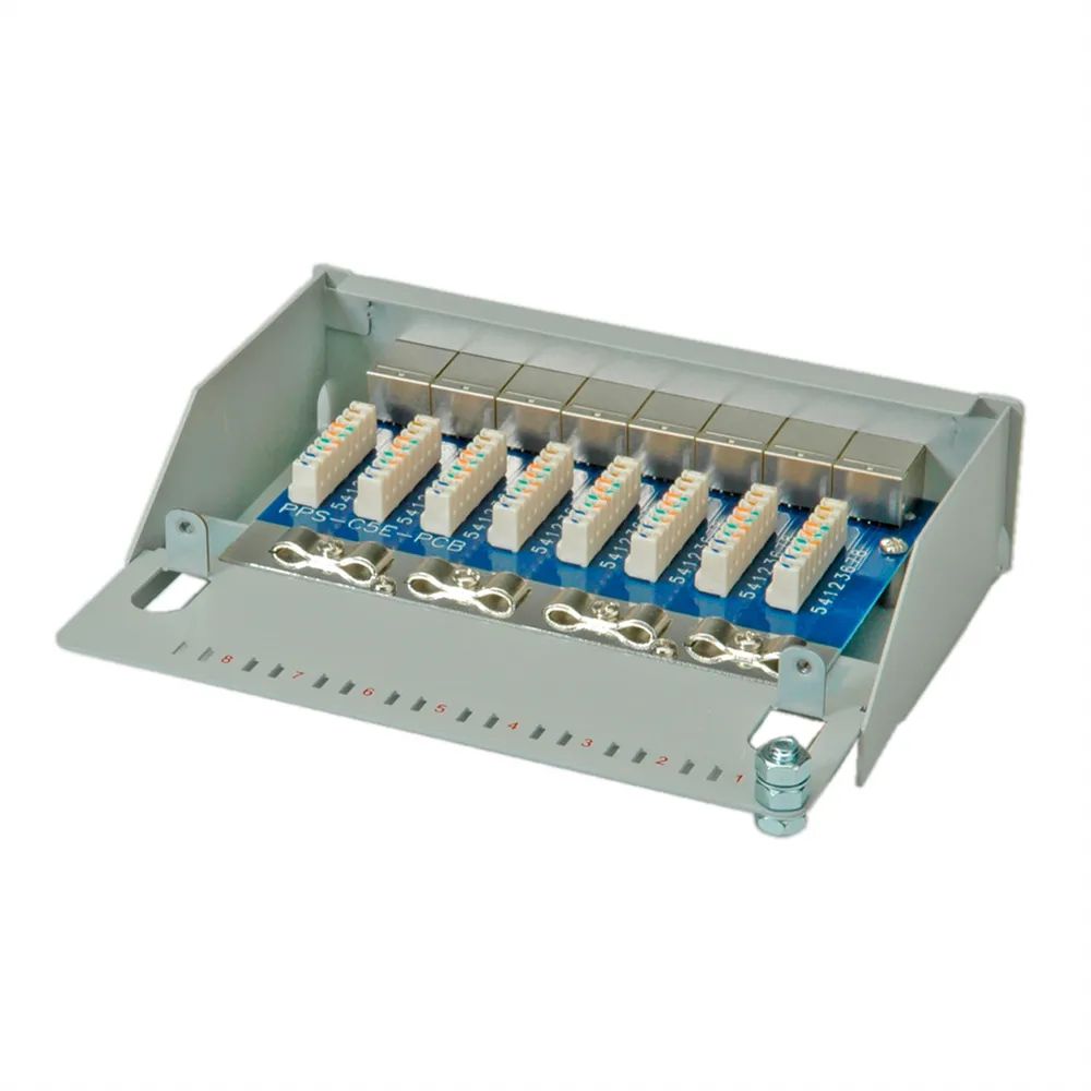 ROLINE Patchpanel, 8 Ports, Cat.5e (Class D), geschirmt, grau
