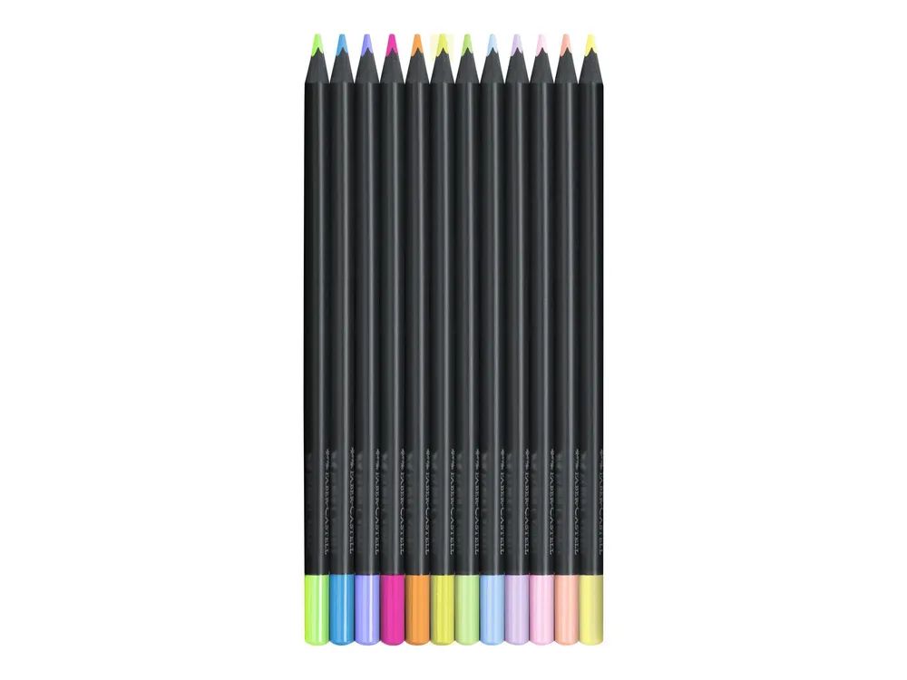FABER-CASTELL Black Edition Neon+Pastel - Farbstift - ausgewählte leuchtende Farben (Packung mit 12)
