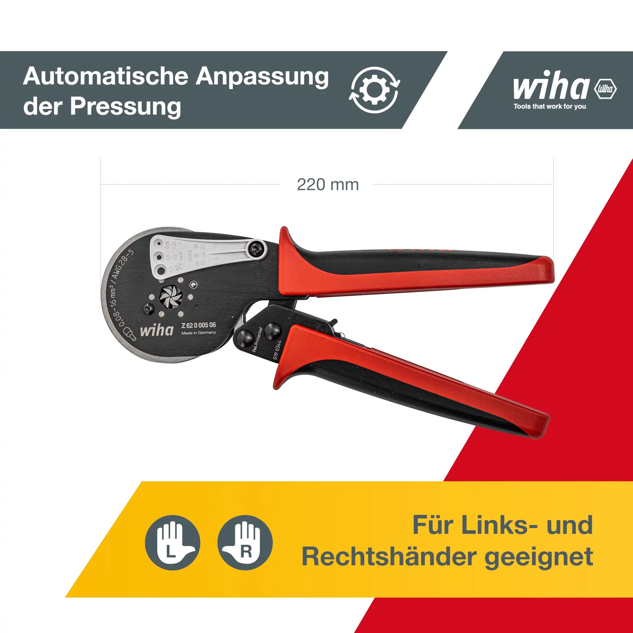 Wiha Crimpwerkzeug automatisch für Aderendhülsen Sechskant-Pressung