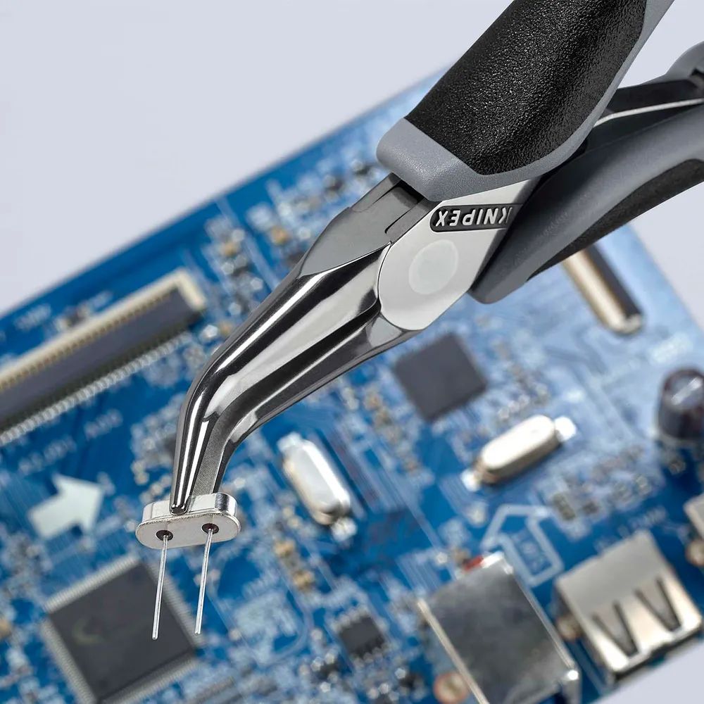 KNIPEX Elektronik-Greifzange ESD mit durchgestecktem Gelenk mit Mehrkomponenten-Hüllen spiegelpoliert 145 mm