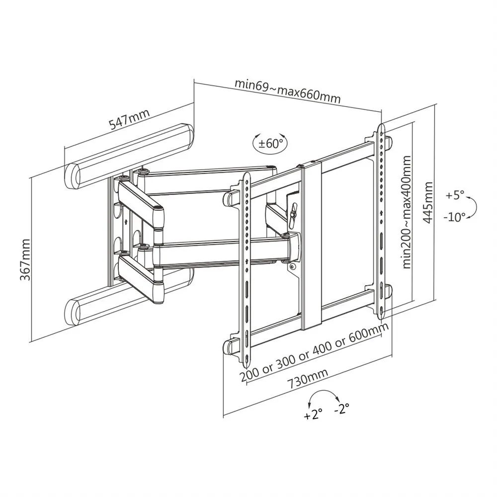 ROLINE PREMIUM TV-Wandhalterung, hoch-flexibel, 37-80 Zoll, bis 70 kg