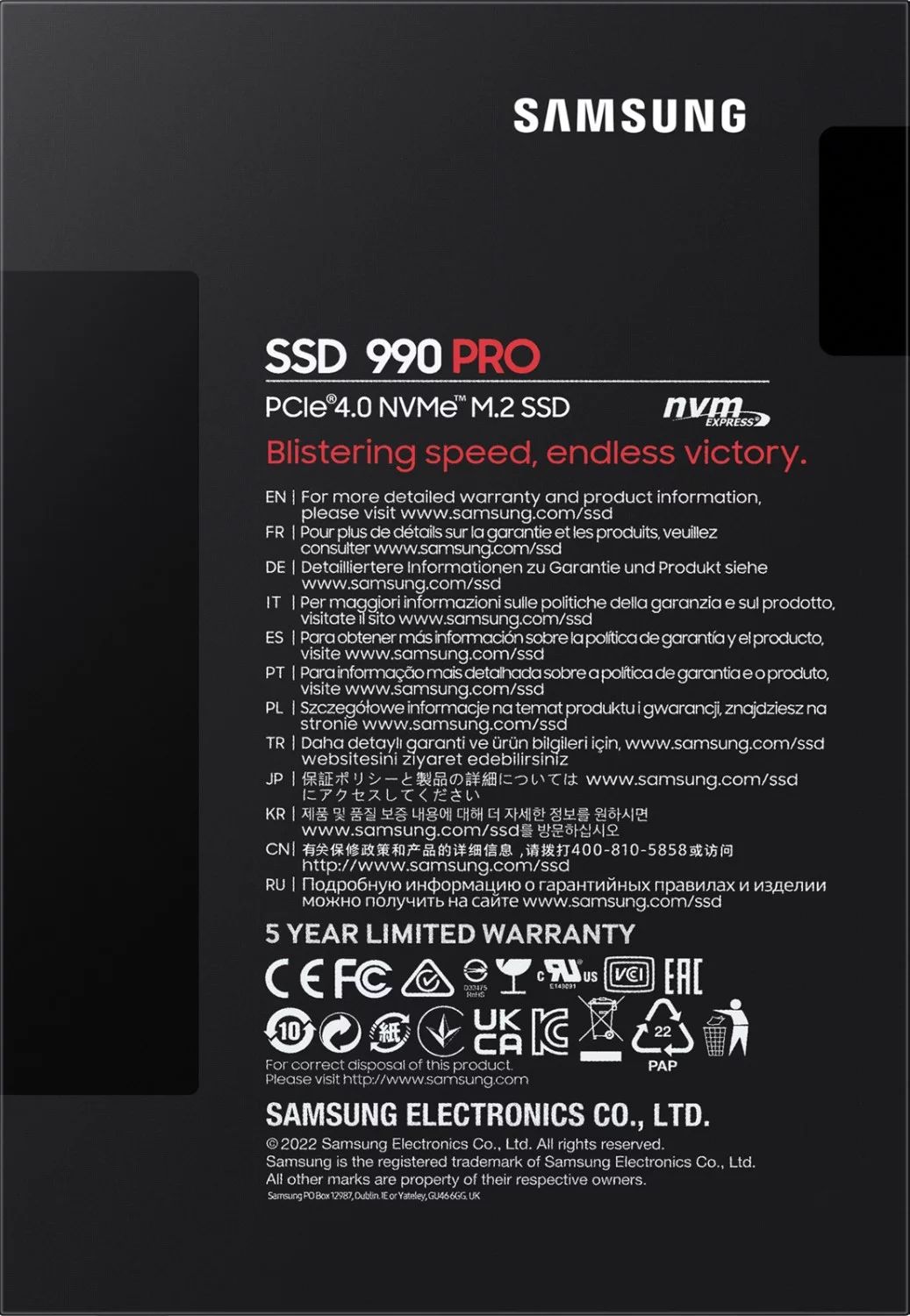 Samsung 990 PRO MZ-V9P2T0BW - SSD - verschlüsselt - 2 TB - intern - M.2 2280 - PCIe 4.0 x4 (NVMe)