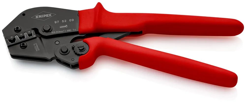 KNIPEX Crimpzange auch für Zweihandbedienung mit rutschhemmenden Kunststoff-Hüllen brüniert 250 mm